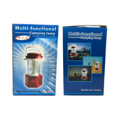 Two boxes of a multi-functional camping lamp with images and text 'More Power Less Energy'